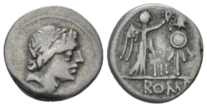 Anonymous Quinarius circa 81, AR 14.00 mm., 1.91 g.
Laureate head of Apollo r. ...