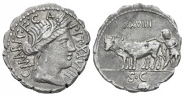 C. Marius C.f. Capito. Denarius serratus circa 81, AR 18.60 mm., 3.84 g.
Draped bust of Ceres r.; around, C·MARI·C· F·C – APIT·XXX. Rev. Ploughman wi...