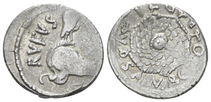 Mn. Cordius Rufus. Denarius circa 46, AR 17.70 mm., 3.94 g.
RVFVS Owl perched o...