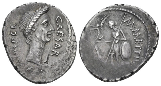 Denarius 44 BC, AR 18.60 mm., 4.01 g.
CAESAR – IMPER Wreathed head of Caesar r....