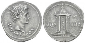 Octavian as Augustus, 27 BC – 14 AD Cistophoric tetradrachm circa 19-20, AR 25.00 mm., 11.64 g.
 Bare head r. Rev. Vexillum within domed circular tem...