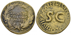 Octavian as Augustus, 27 BC – 14 AD Dupondius, P. Licinius Stolo Rome circa 17, Æ 27.00 mm., 9.55 g.
AVGVSTVS TRIBVNIC POTEST in three lines in oak-w...