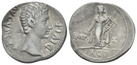 Octavian as Augustus, 27 BC – 14 AD Denarius Lugdunum circa 15-13, AR 20.00 mm., 3.75 g.
Bare head r. Rev. Apollo Citharoedus standing l., holding pl...