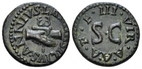 Octavian as Augustus, 27 BC – 14 AD Quadrans, Lama, Silius, Annius Rome circa 9 BC, Æ 17.00 mm., 2.86 g.
LAMIA SILIVS ANNIVS Clasped hands holding ca...