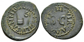 Octavian as Augustus, 27 BC – 14 AD Quadrans, Lama, Silius, Annius Rome circa 9 BC, Æ 22.00 mm., 3.80 g.
 LAMIA SILIVS ANNIVS Simpulum and lituus. Re...