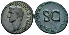 Octavian as Augustus, 27 BC – 14 AD As Rome 10-12 AD, Æ 26.00 mm., 10.90 g.
 IMP CAESAR DIVI F AVGVSTVS IMP XX Bare head l. Rev. PONTIF MAXIM TRIBVN ...