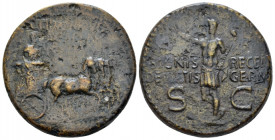 Germanicus, father of Gaius As Rome circa 37-41, Æ 30.00 mm., 15.57 g.
 Germanicus driving triumphal quadriga r., holding eagle-tipped sceptre and re...