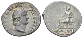 Nero, 54-68 Denarius Rome circa 65-66, AR 19.00 mm., 3.17 g.
Laureate head r. Rev. Salus seated l. holding patera in r. hand and resting l. elbow on ...