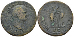 Vespasian, 69-79 Sestertius Rome 71, Æ 34.00 mm., 25.45 g.
Laureate head r. Rev. Judaea seated r. on cuirass in attitude of mourning; behind her, Vic...
