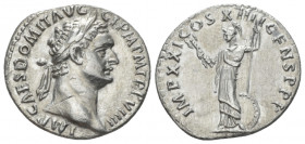 Domitian, 81-96 Denarius Rome 88-89, AR 19.00 mm., 3.24 g.
 Laureate head r. Rev. Minerva standing l. with thunderbolt and spear; at her feet, shield...