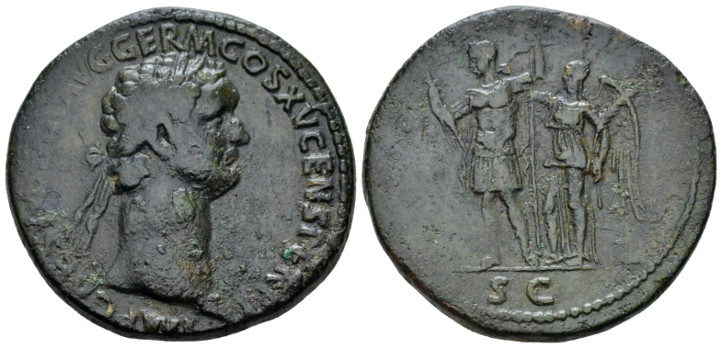 Domitian, 81-96 Sestertius Rome circa 90-91, Æ 34.00 mm., 24.39 g.
Laureate hea...