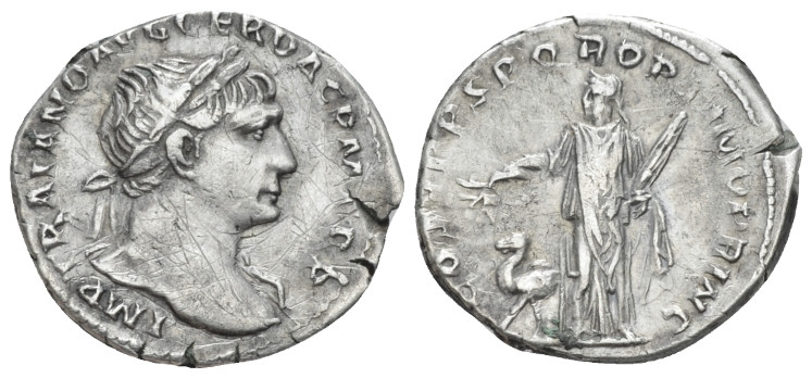 Trajan, 98-117 Denarius Rome circa 110, AR 20.00 mm., 3.06 g.
Laureate bust r.,...