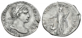 Trajan, 98-117 Denarius Rome circa 110, AR 20.00 mm., 3.06 g.
Laureate bust r., with drapery on l. shoulder. Rev. Arabia standing l., holding branch ...