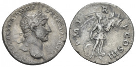 Hadrian, 117-138 Denarius Rome 119-122, AR 18.00 mm., 2.88 g.
Laureate head r. Rev. Victory advancing r., holding trophy. C 1131. RIC 101.

Lightly...