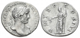 Hadrian, 117-138 Denarius circa 118, AR 18.20 mm., 3.05 g.
IMP CAES TRAIAN HADRIANVS AVG Laureate head r.; drapery on l. shoulder. Rev. P M TR P COS ...