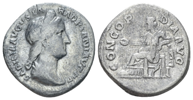 Sabina, wife of Hadrian Denarius circa 128-136, AR 17.50 mm., 2.84 g.
Diademed ...