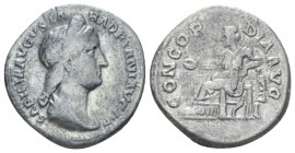 Sabina, wife of Hadrian Denarius circa 128-136, AR 17.50 mm., 2.84 g.
Diademed and draped bust r., with hair waved, rising into crest and knotted in ...