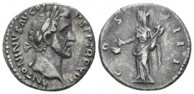 Antoninus Pius, 138-161 Denarius Rome circa 152-153, AR 17.00 mm., 3.49 g.
Laureate head r. Rev. Vesta standing l., holding simpulum and palladium. C...