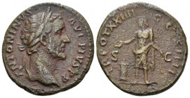 Antoninus Pius, 138-161 As circa 160-161, Æ 25.00 mm., 9.47 g.
Laureate head r. Rev. Genius standing l., sacrificing with patera over lighted and gar...