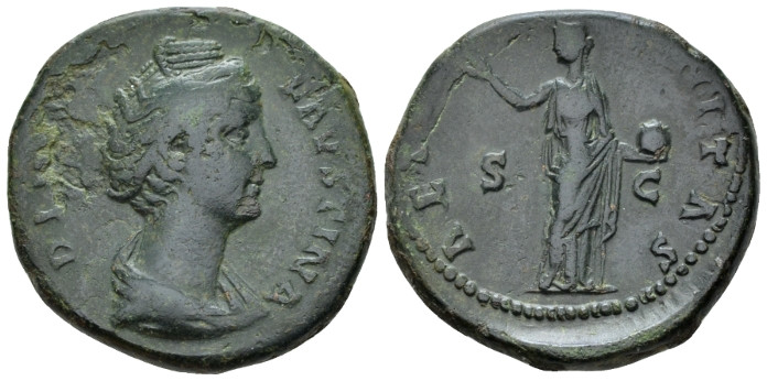 Diva Faustina I As After 141, Æ 26.80 mm., 12.18 g.
DIVA FAVSTINA Draped bust r...