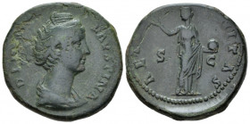 Diva Faustina I As After 141, Æ 26.80 mm., 12.18 g.
DIVA FAVSTINA Draped bust r. Rev. AETERNITAS Providentia standing l., raising hand and holding gl...