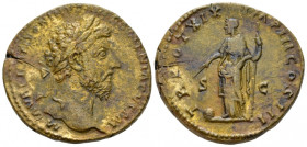 Marcus Aurelius, 161-180 Sestertius circa 165, Æ 32.00 mm., 26.00 g.
Laureate head r. Rev Providentia standing l., holding sceptre and wand over glob...