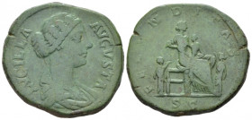 Lucilla, daughter of M. Aurelius and wife of Lucius Verus Sestertius circa 161-169, Æ 32.00 mm., 26.13 g.
Draped bust r. Rev. Fecunditas (or Lucilla)...