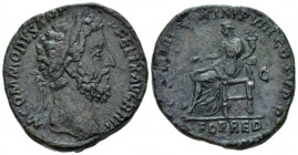 Commodus, 177-192 Sestertius Rome circa 187-188, Æ 31.00 mm., 25.27 g.
Laureate head r. Rev. Fortuna seated l., holding cornucopiae and rudder set on...