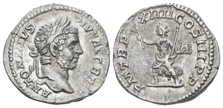 Caracalla, 198-217 Denarius circa 211-212, AR 18.70 mm., 3.02 g.
Laureate head ...