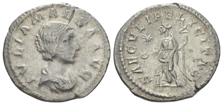 Julia Maesa, sister of Julia Domna and grandmother of Elagabalus Denarius Rome c...