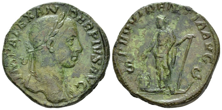 Severus Alexander, 222-235 Sestertius circa 231-235, Æ 29.50 mm., 19.46 g.
Laur...