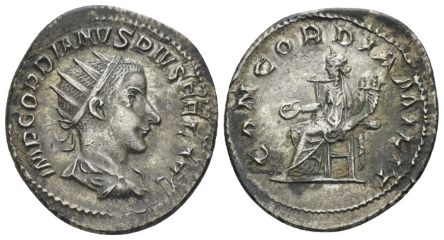 Gordian III, 238-244 Antoninianus Rome circa 240, Æ 21.00 mm., 4.15 g.
Radiate,...