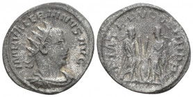 Valerian I, 253-260 Antoninianus Antiochia circa 257-260, AR 22.00 mm., 3.54 g.
Radiate, draped, and cuirassed bust r. Rev. Valerian and Gallienus st...
