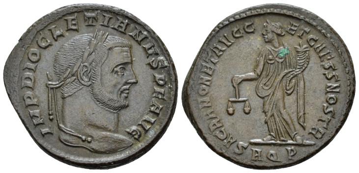 Diocletian, 284-305 Follis Aquileia circa 300, Æ 27.00 mm., 9.29 g.
Laureate he...