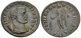 Constantius I, 305-306 Follis Lugdunum circa 305-306, Æ 27.00 mm., 10.84 g.
Laureate, draped and cuirassed bust r. Rev. Genius standing l., holding c...