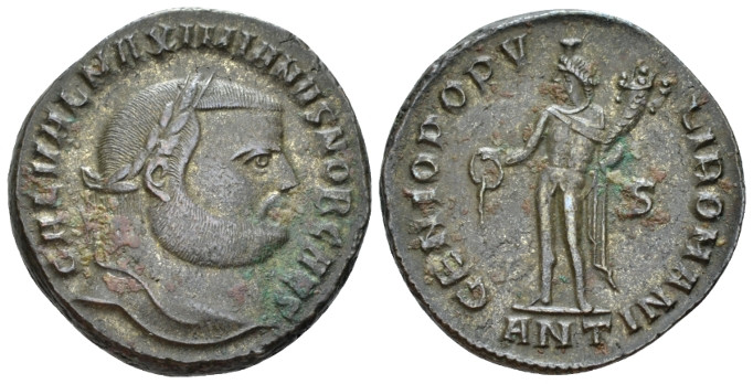 galerius caesar, 293-305 Follis Antiochia cira 299-300, Æ 25.00 mm., 10.06 g.
L...