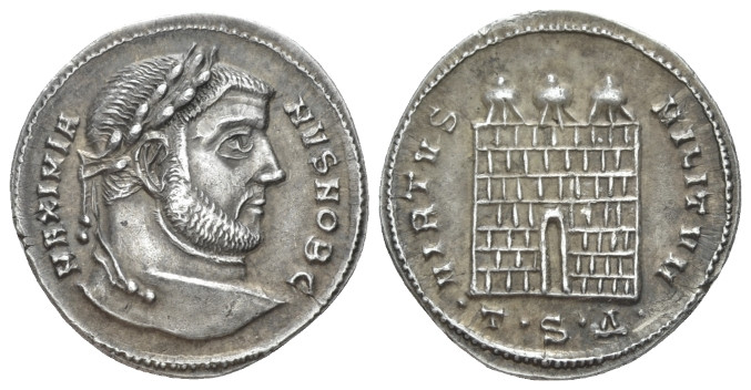 Galerius Maximianus Caesar, 293-305. Argenteus Thessalonica circa 302, AR 18.80 ...