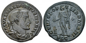 Maximinus II caesar, 305-307 Follis Lugdunum circa 305-307, Æ 27.00 mm., 10.34 g.
Laureate, draped and cuirassed bust r. Rev. Genius standing l., hol...