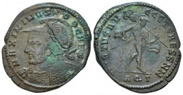Maximinus II caesar, 305-308 Follis Aquileia circa 306-307, Æ 30.00 mm., 8.42 g.
Helmeted, laureate, and cuirassed bust l., holding shield and sceptr...