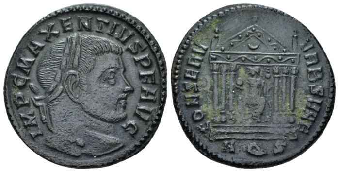 Maxentius, 306-312 Follis Aquileia circa 308-309, Æ 24.00 mm., 5.84 g.
 Laureat...