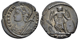 Constantine I, 307-337 Follis Treviri circa 333-334, Æ 17.00 mm., 2.93 g.
Laureate, helmeted, and mantled bust of Constantinople l., holding reversed...