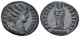 Fausta, wife of Constantine Æ3 Nicomedia circa 324-325, Æ 19.10 mm., 2.77 g.
Bare-headed and draped bust r. Rev. Fausta standing l., holding two chil...