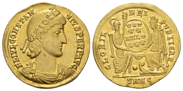 Constantius II, 337-361 Solidus Nicomedia circa 340-351, AV 21.00 mm., 4.31 g.
...