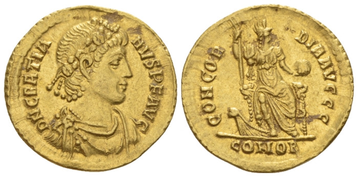 Gratian, 367-383 Solidus Constantinople circa 382-383, AV 22.00 mm., 4.41 g.
La...