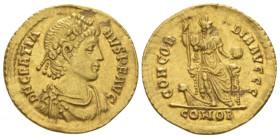 Gratian, 367-383 Solidus Constantinople circa 382-383, AV 22.00 mm., 4.41 g.
Laurel and rosette-diademed, draped and cuirassed bust r. Rev. Constanti...