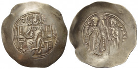 Manuel I, Comnenus 8 April 1143 – 24 September 1180 Aspron trachy Constantinople 1167-1183, EL 31.00 mm., 4.06 g.
Christ enthroned facing, nimbate, r...
