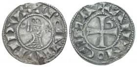 Antioch, Crusader States. Bohémond III, 1163-1201 Denier circa 1163-1201, billon 19.00 mm., 0.92 g.
✠ BOANVHDVS Bust l., wearing helmet and chain mai...