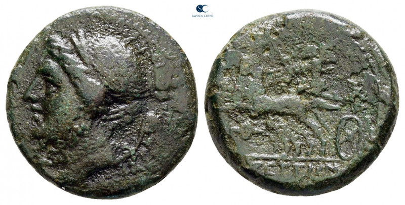 Bruttium. The Brettii circa 211-208 BC. 
Bronze Æ

15 mm, 3,81 g



nearl...