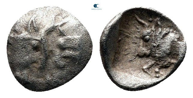 Caria. Uncertain mint circa 450-400 BC. 
Tetartemorion AR

5 mm, 0,17 g


...