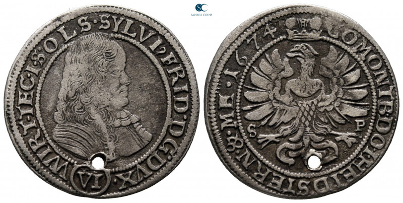 Germany. Silesia-Württemberg-Öls. Sylvius Friedrich AD 1668-1697.
6 Kreuzer AR...